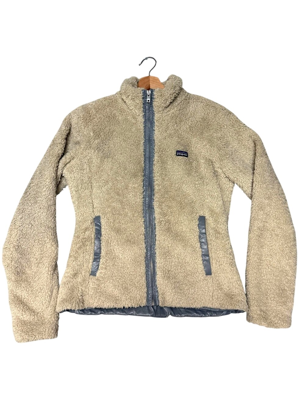 Patagonia Fleece Jacket Womens Medium Beige deep pile Full Zip Lined Collared
